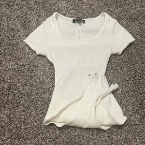 Lulu's Cream Rounded Neckline Short Sleeve Fitted T-Shirt